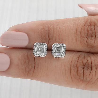 Milgrain Asscher Cut Moissanite Stud Earrings