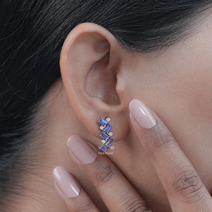 Sapphire Baguette & Round Diamond Drop Earrings