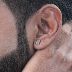 Baguette Cut Lab Grown Diamond Stud Earring For Men's