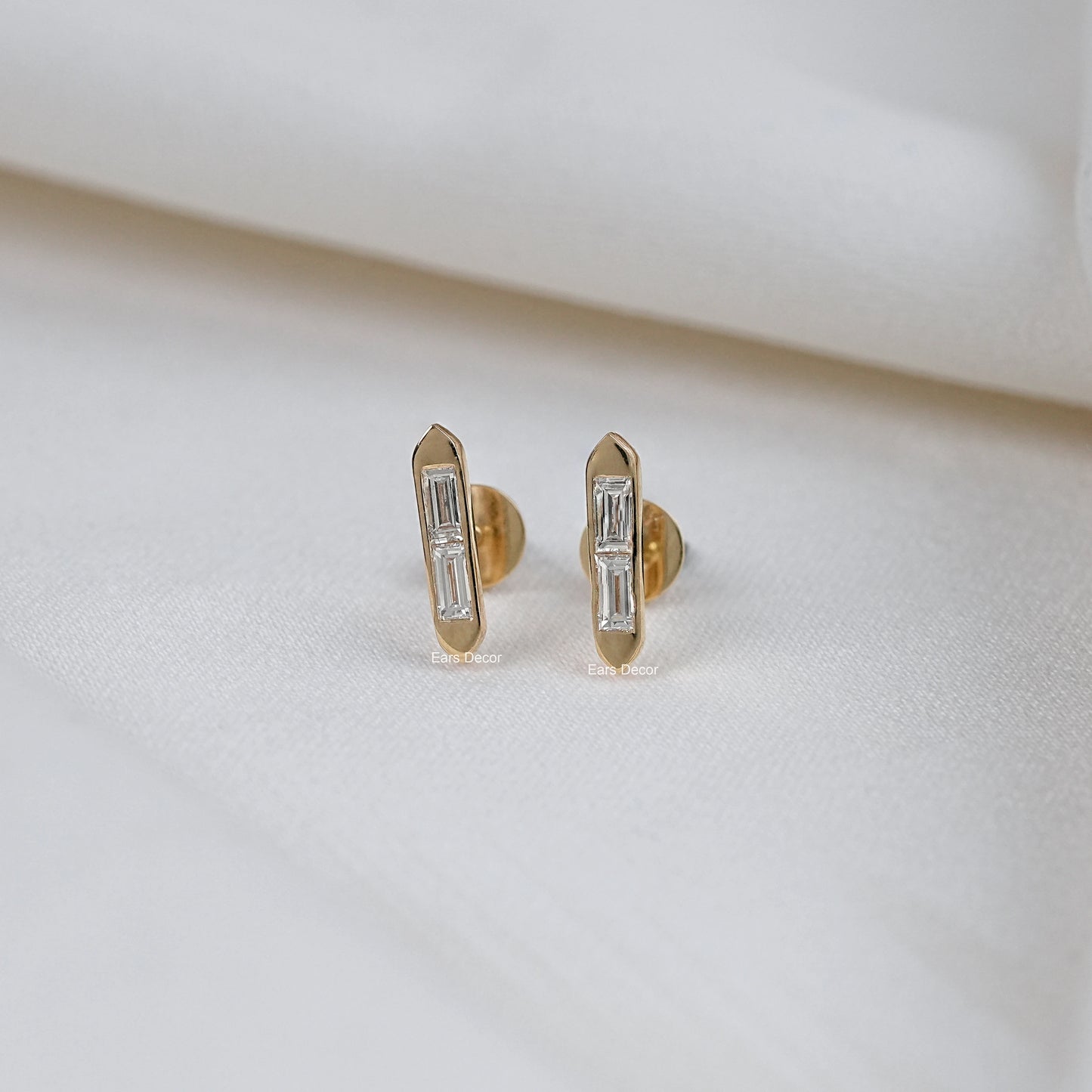 Baguette Lab Diamond Bar Set Stud Earrings