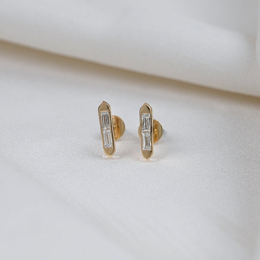 Baguette Lab Diamond Bar Set Stud Earrings