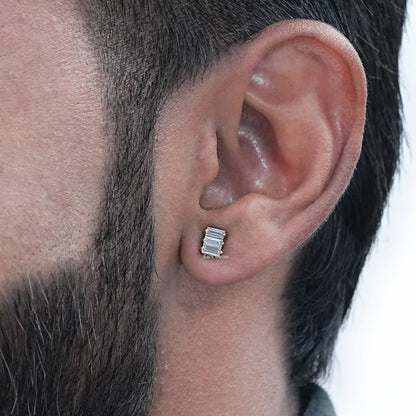 Baguette Cut Lab Grown Diamond Stud Earring For Men's