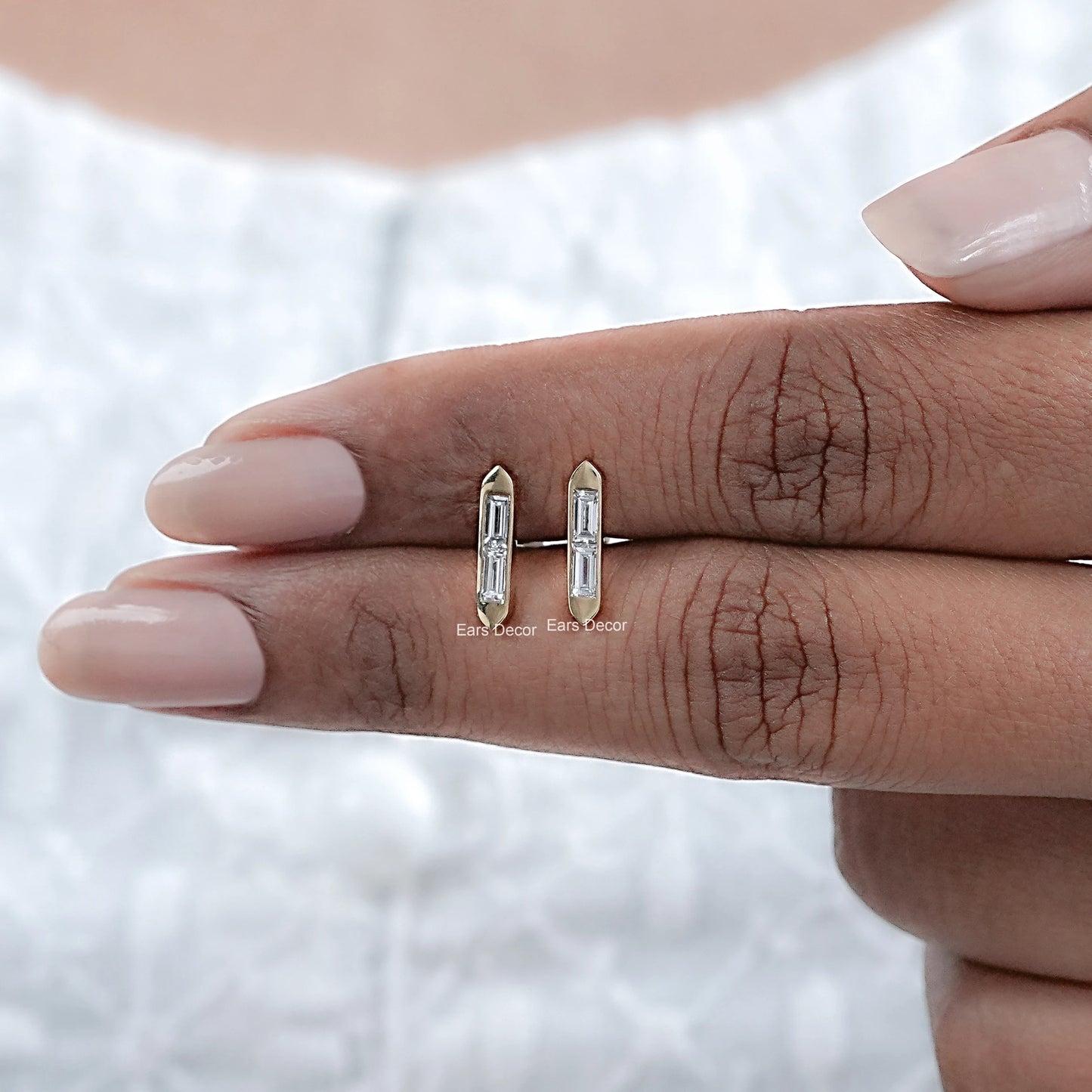 Baguette Lab Diamond Bar Set Stud Earrings