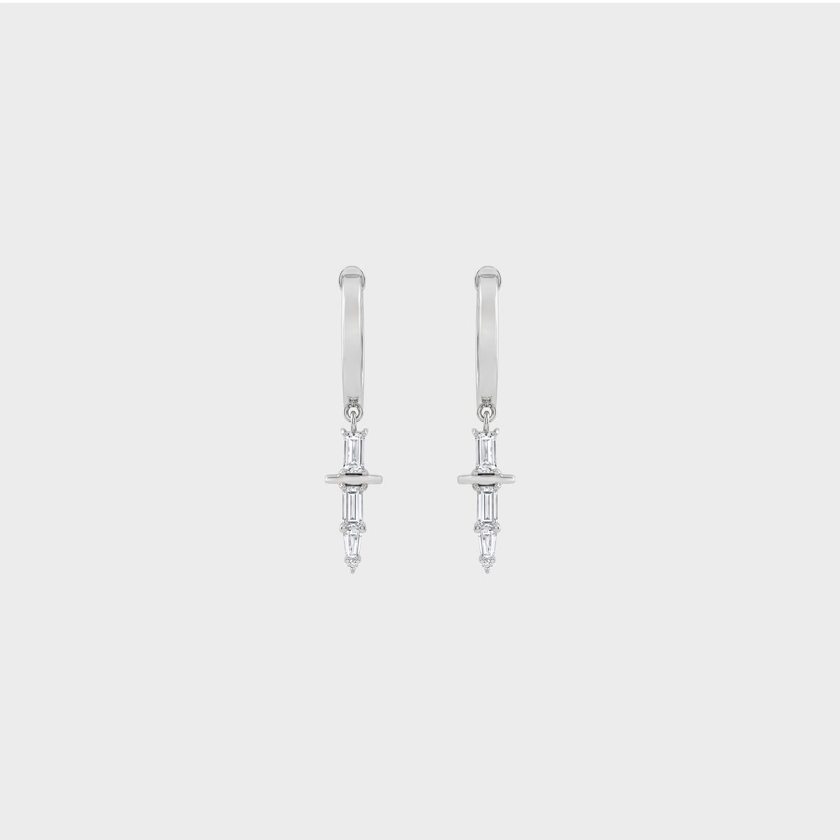 Baguette Diamond Cross Dangle Hoop Earrings