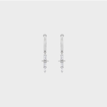 Baguette Diamond Cross Dangle Hoop Earrings
