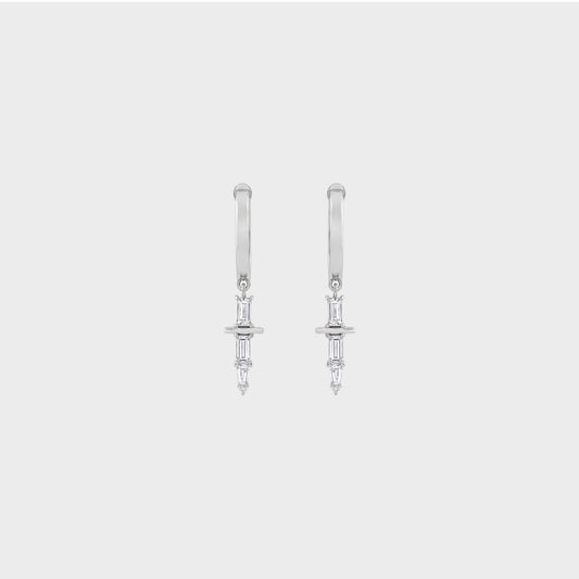Baguette Diamond Cross Dangle Hoop Earrings