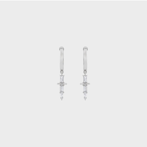 Baguette Diamond Cross Dangle Hoop Earrings