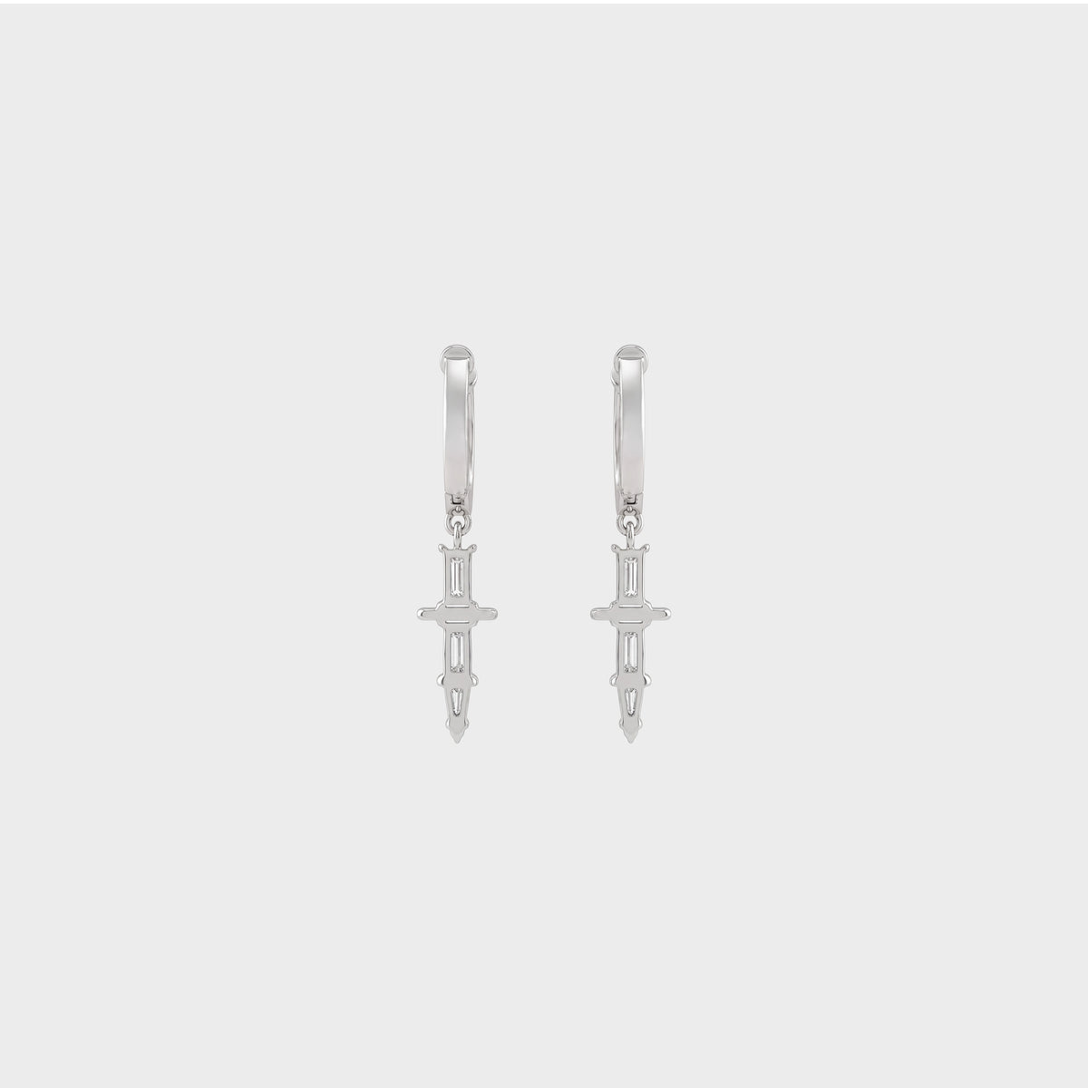 Baguette Diamond Cross Dangle Hoop Earrings