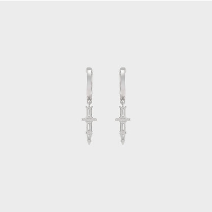 Baguette Diamond Cross Dangle Hoop Earrings