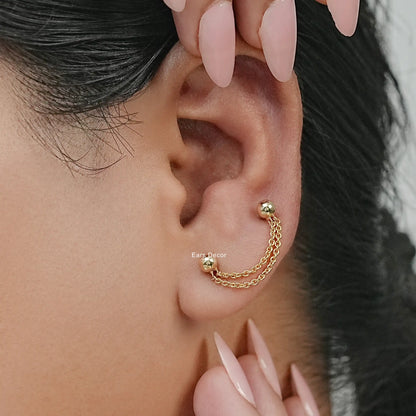 Ball Stud Double Layer Chain Piercing Earring