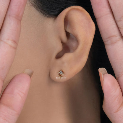 Round Cut Bar Chain Stud Earring