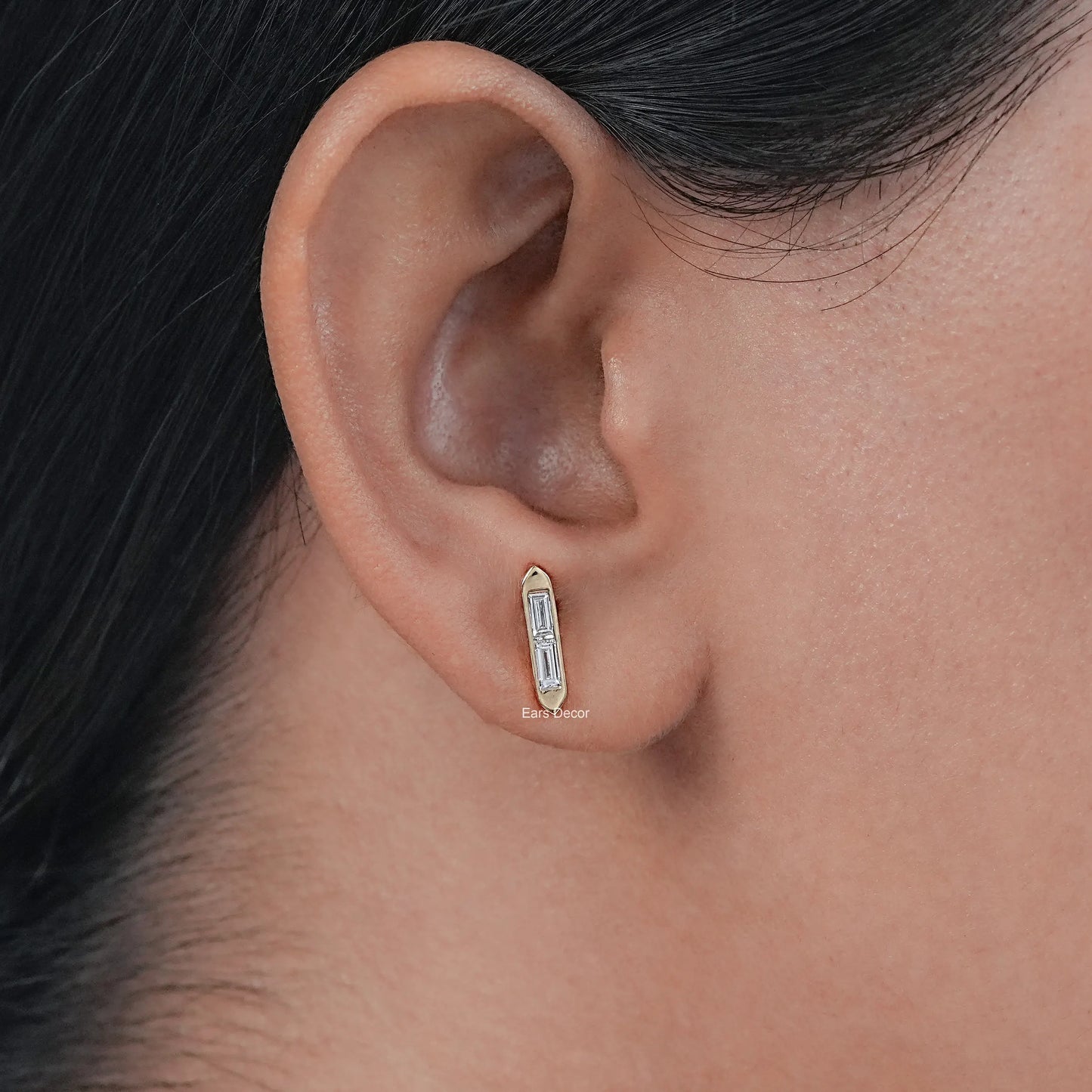 Baguette Lab Diamond Bar Set Stud Earrings