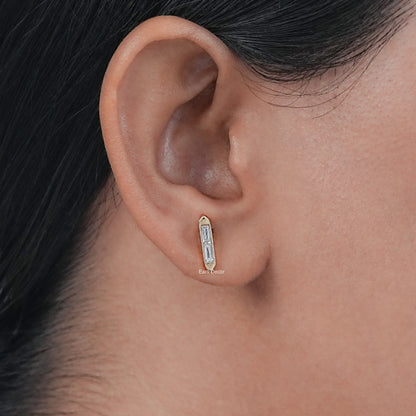 Baguette Lab Diamond Bar Set Stud Earrings