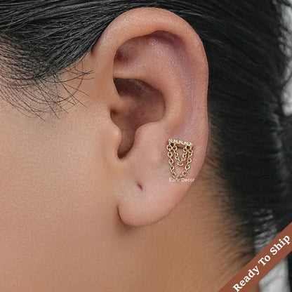 Bar With Double Chain Ear Stud