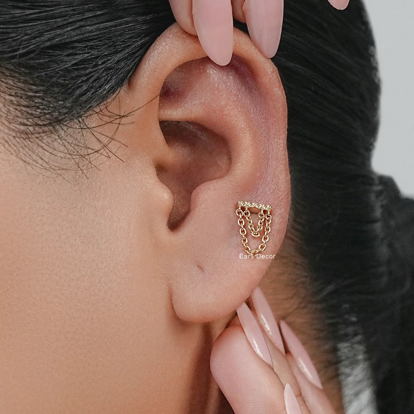 Bar With Double Chain Ear Stud