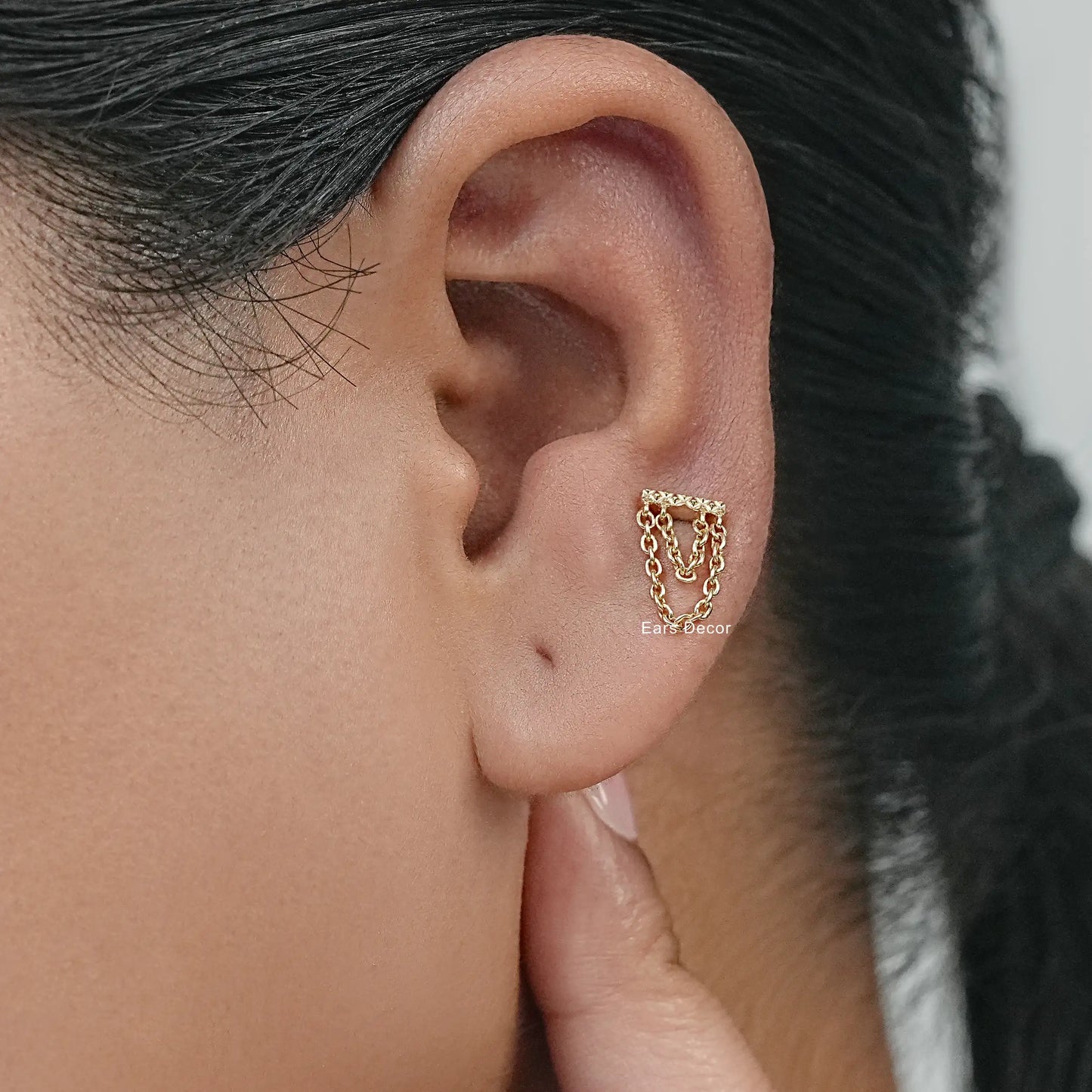 Bar With Double Chain Ear Stud