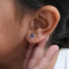 Round Sapphire Crescent Moon Dainty Studs