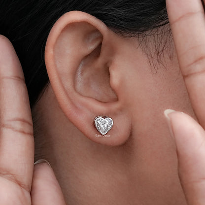 Lab Grown Heart Cut Diamond Bezel Set Earrings