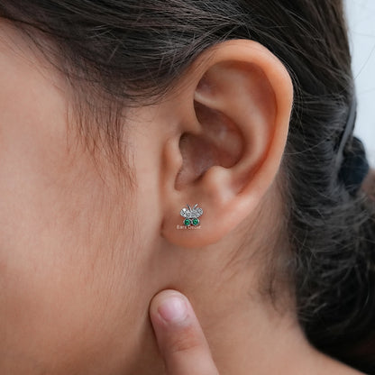 Bezel Set Green Gemstone Butterfly Stud Earrings