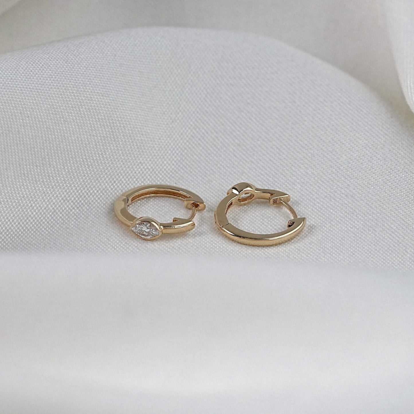 Bezel Set Marquise Cut Moissanite Hoop Earrings