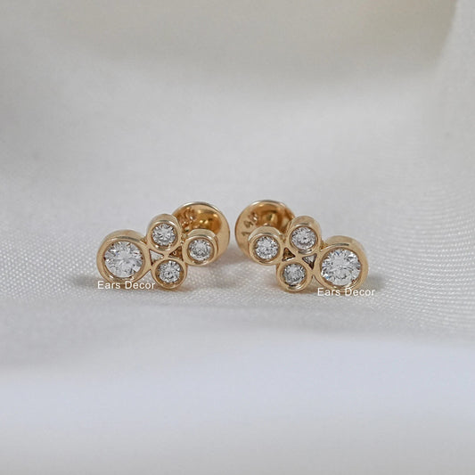 Bezel Set Round Cut Natural Diamond Tiny Stud