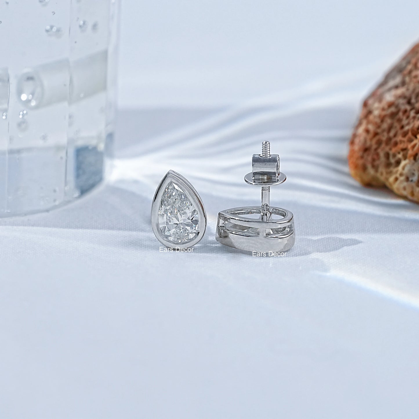 Moissanite Pear Cut Bezel Set Solitaire Stud