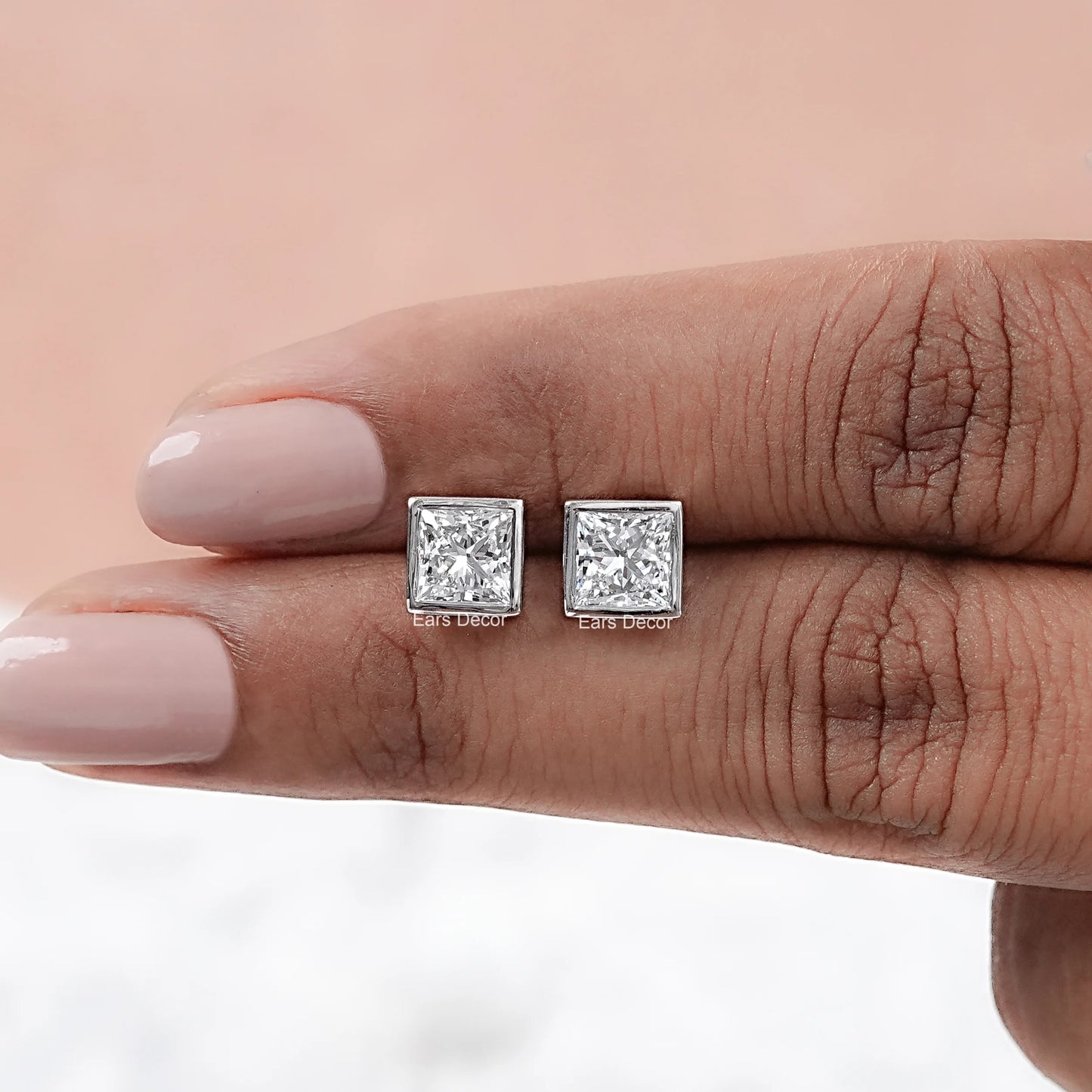 Brilliant Cut Princess Lab Diamond Bezel Set Stud Earrings