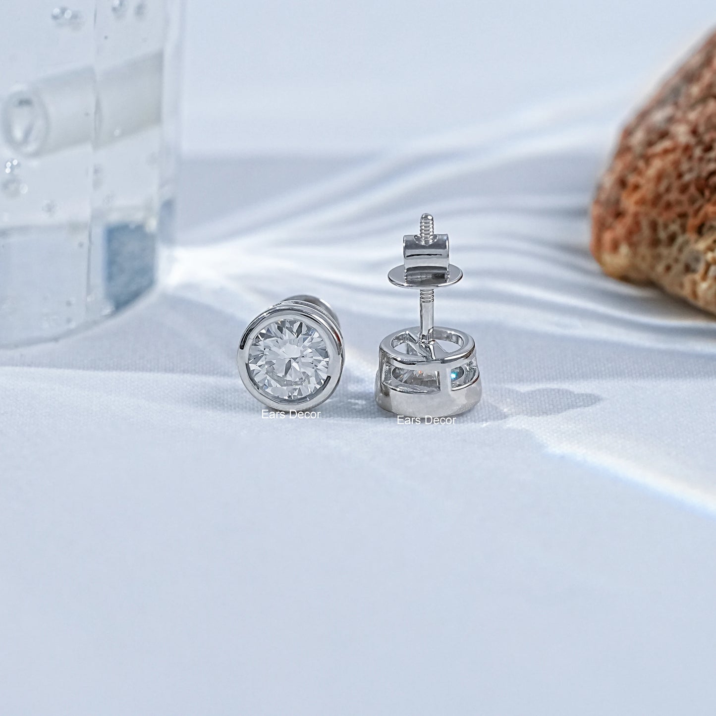 Round Natural Diamond Bezel Set Solitaire Stud Earrings