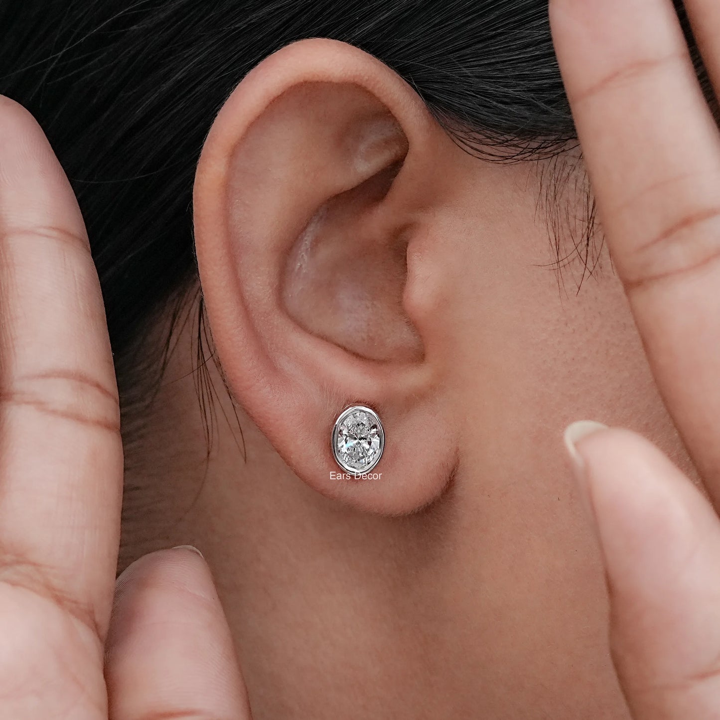 Earth Mined Oval Cut Diamond Bezel Set Stud Earrings