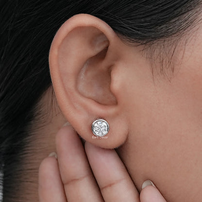 Round Cut Moissanite Bezel Set Stud Earrings