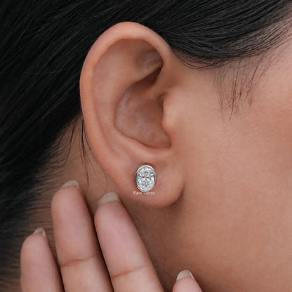 Earth Mined Oval Cut Diamond Bezel Set Stud Earrings