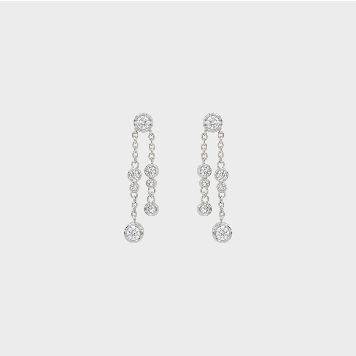 Round Lab Diamond Bezel Set Chain Dangle Drop Earring
