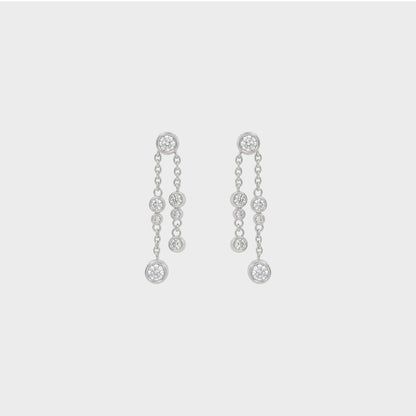 Round Lab Diamond Bezel Set Chain Dangle Drop Earring