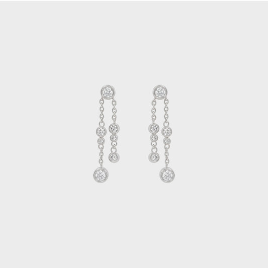 Round Lab Diamond Bezel Set Chain Dangle Drop Earring