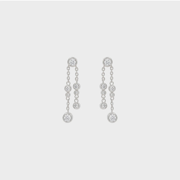 Round Lab Diamond Bezel Set Chain Dangle Drop Earring