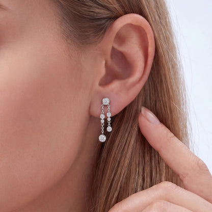 Round Natural Diamond Bezel Set Chain Dangle Drop Earring