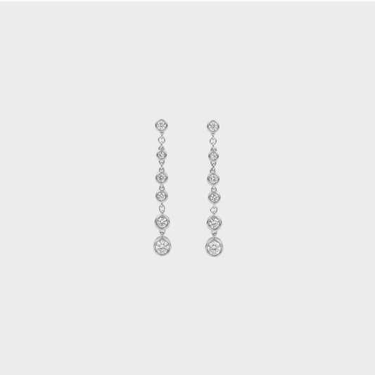 Round Diamond Bezel Set Dangle Drop Earrings