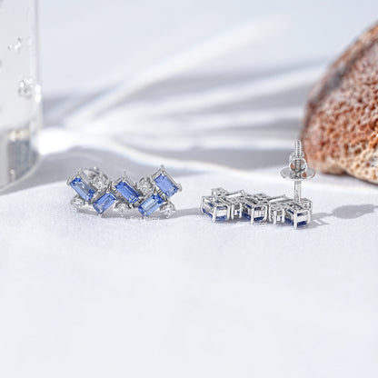Sapphire Baguette & Round Diamond Drop Earrings