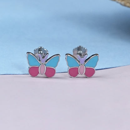 Pink And Blue Enamel Butterfly Stud Earrings