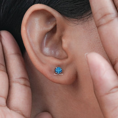Round Cut Blue Lab Diamond Solitaire Stud Earrings