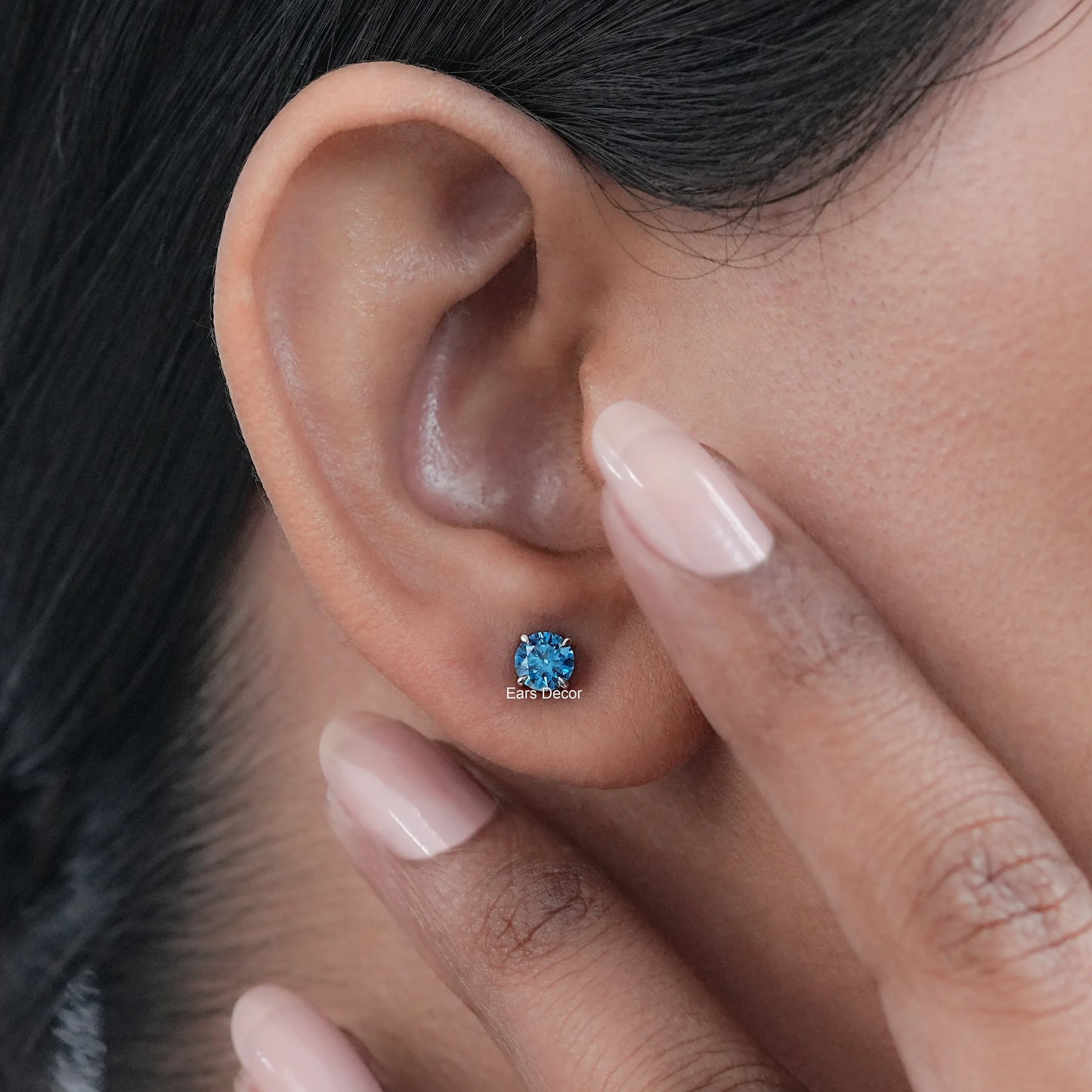 Round Cut Blue Lab Diamond Solitaire Stud Earrings