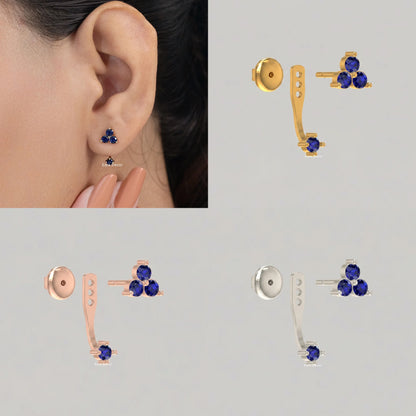 Blue Sapphire Ear Jacket Earring
