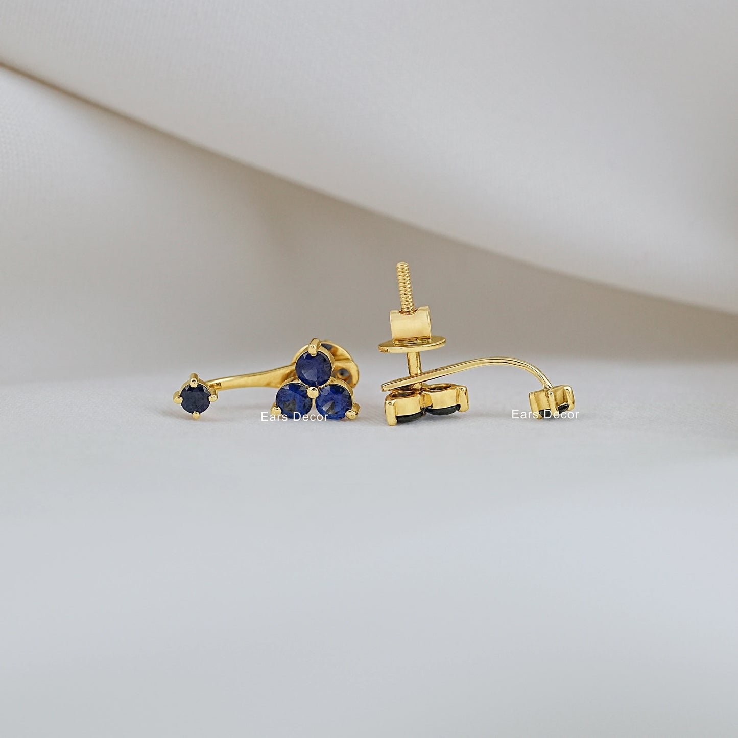 Blue Sapphire Ear Jacket Earring