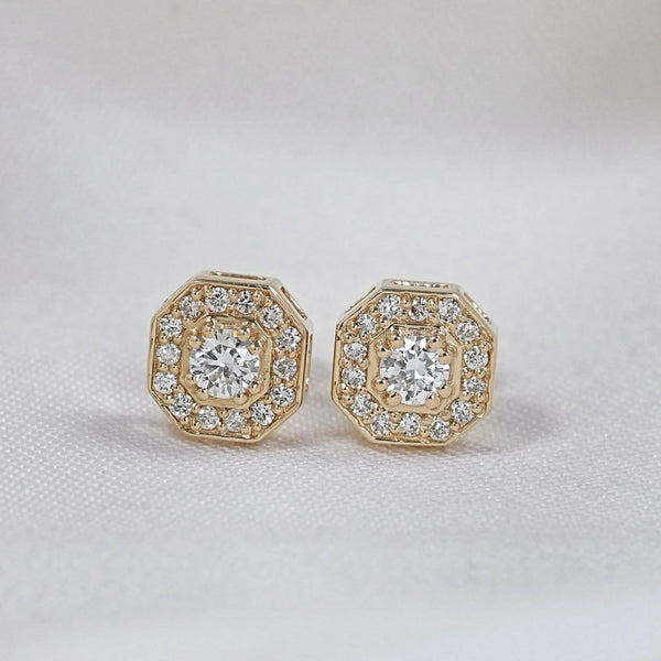 Octagon Shape Round Cut Lab Diamond Dainty Studs