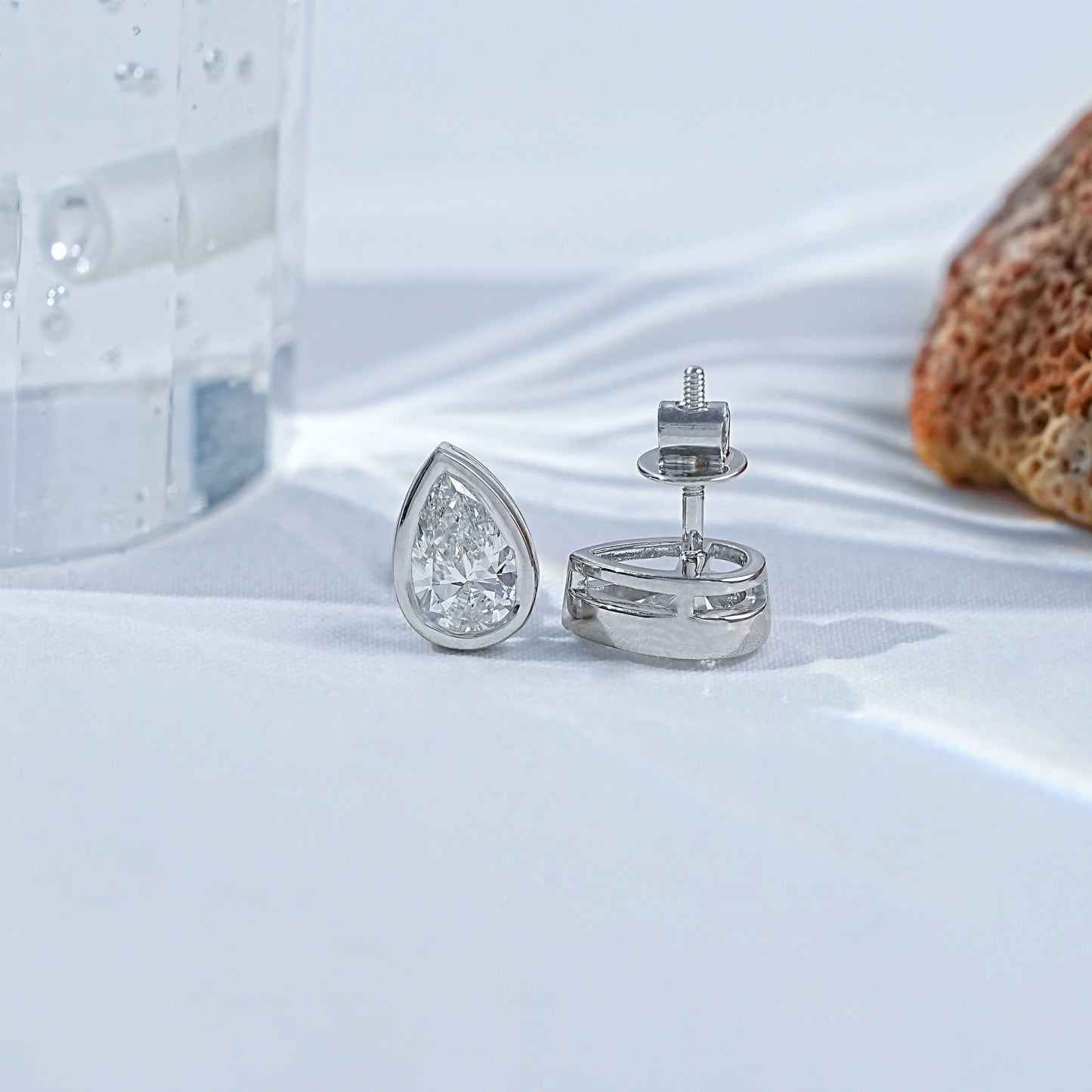 Brilliant Pear Cut Bezel Set CVD Diamond Stud Earrings