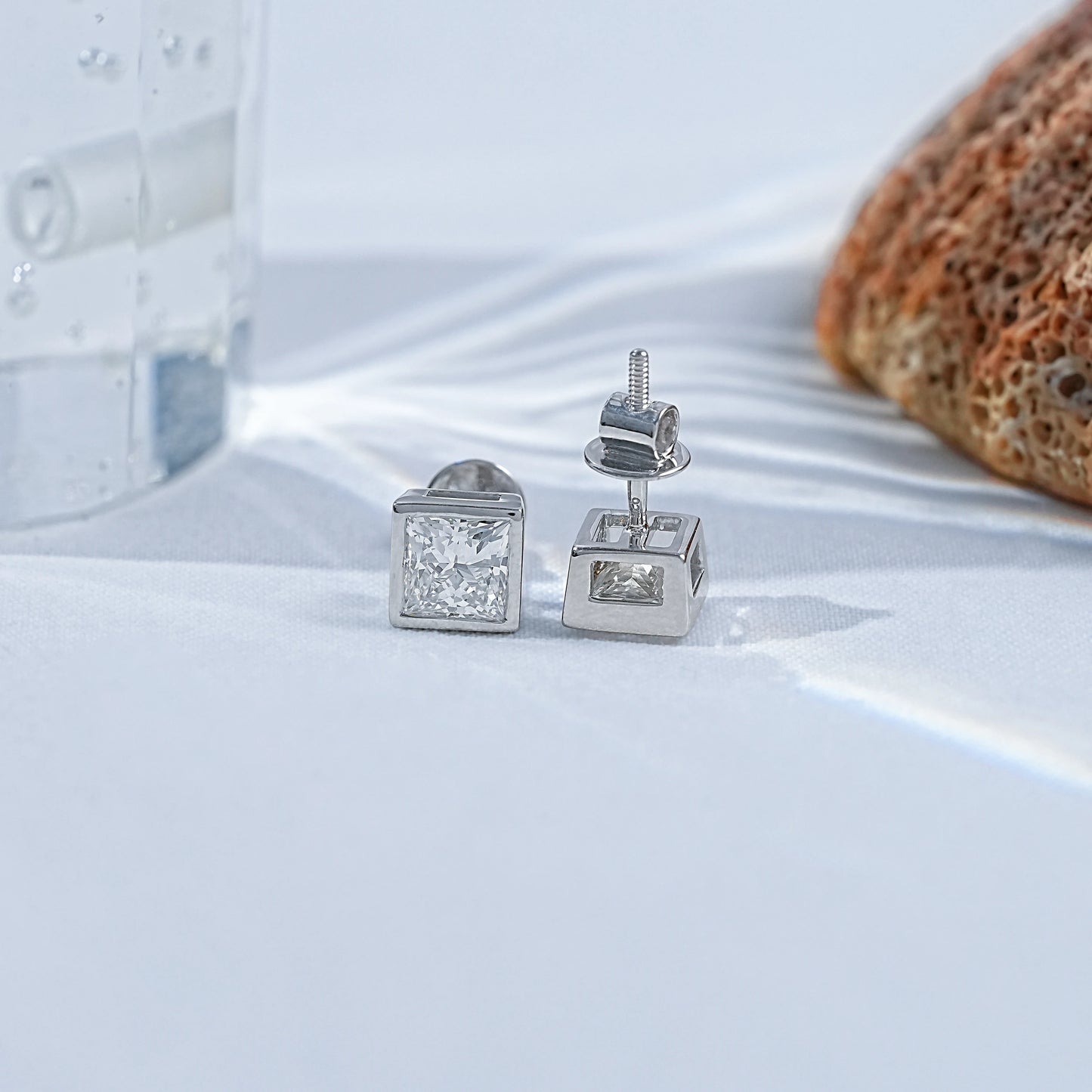Brilliant Cut Princess Lab Diamond Bezel Set Stud Earrings