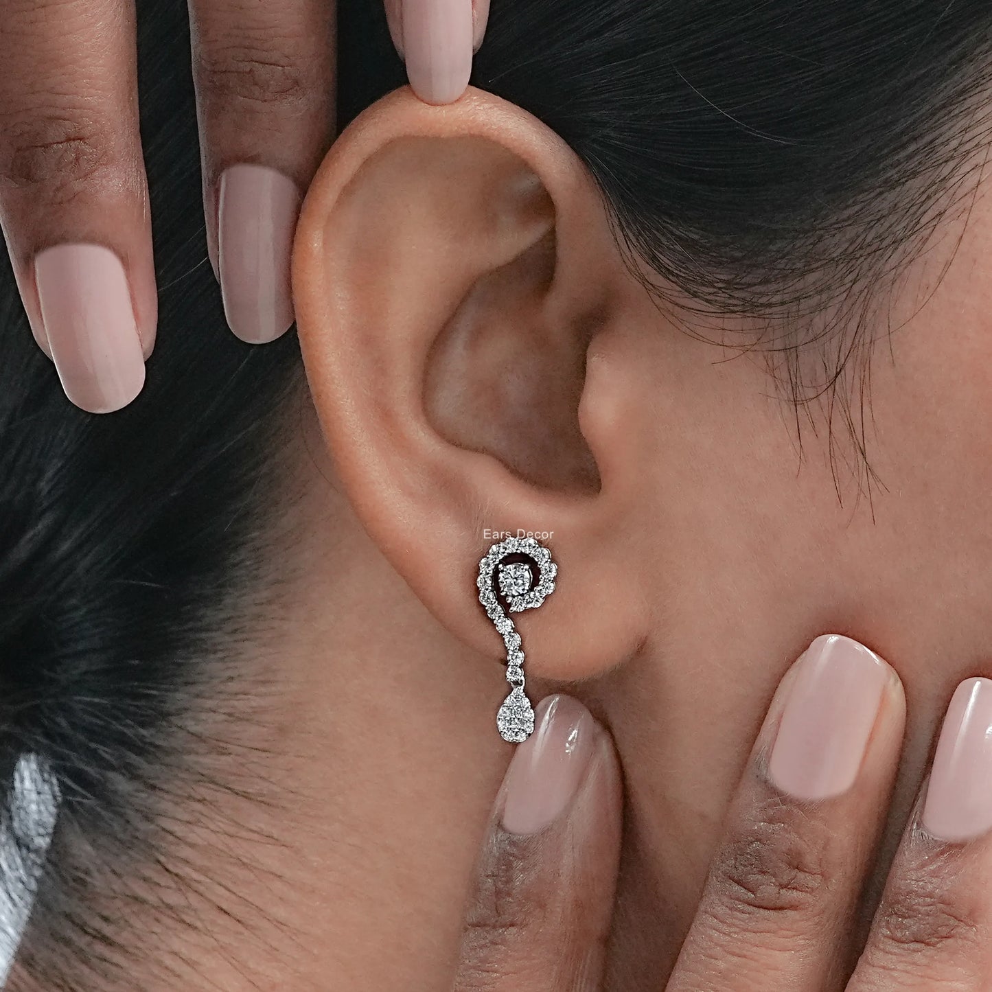 Round Natural Diamond Swirl Dangle Earrings