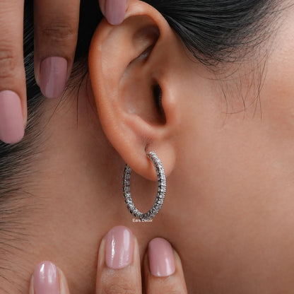 Brilliant Round Cut Natural Diamond Hoop Earrings