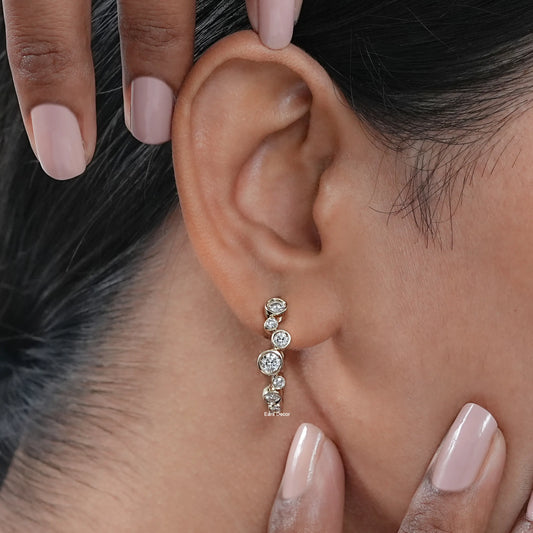 Bubble Style Round Diamond Hoop Earrings