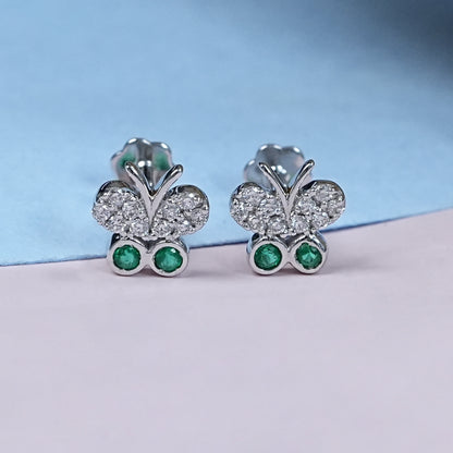 Bezel Set Green Gemstone Butterfly Stud Earrings